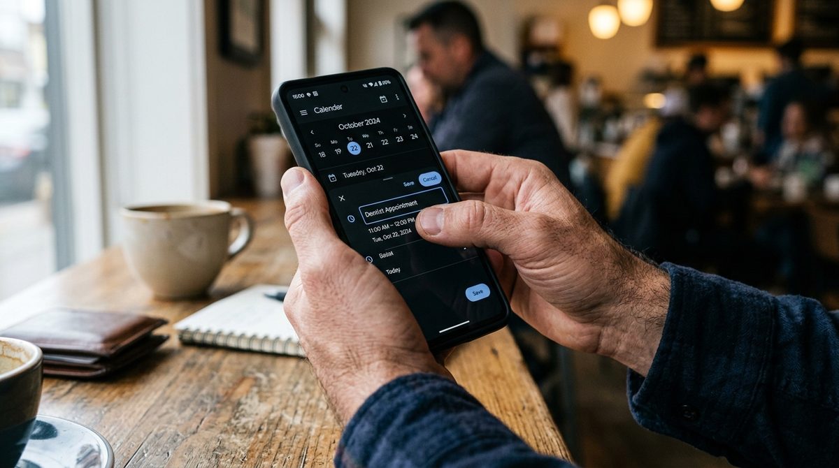 Person booking an appointment on a phone calendar app.
